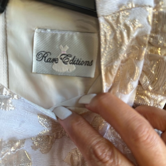 Rare Editions Ivory and Gold Brocade Dress with Bow - Picture 2 of 11